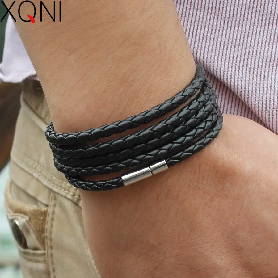 Black Retro Wrap Long Leather Bracelet