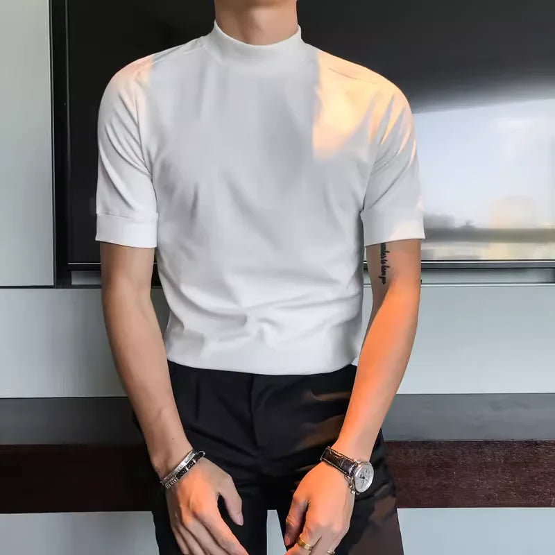 Men's Clothing High Quality T Shirt for Men Fashion Slim Fit Casual Short Sleeve Men's T-Shirts White Turtleneck Tee Shirt Homme
