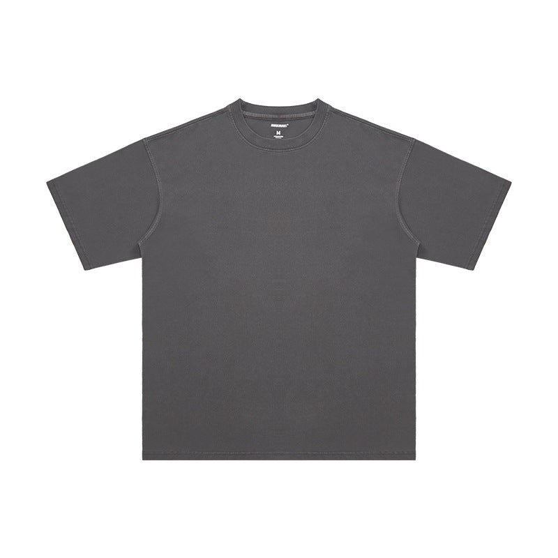 Summer New Cotton T-Shirt Men'S Retro Washed Distressed Short Sleeve Drop Shoulder Loose Fashion Brand